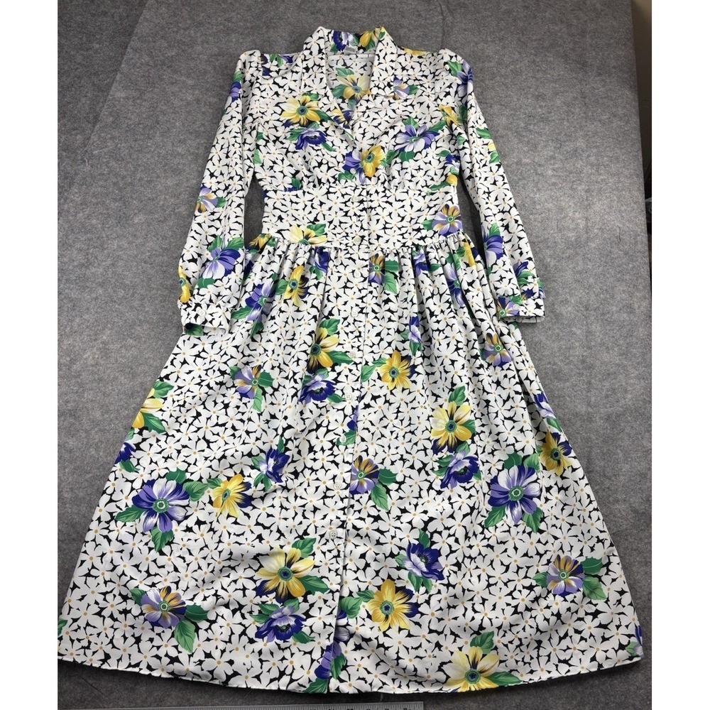 VTG Captiva Women's 8 Collar Button Down Midi Floral  Dress Cottagecore 90s SEE